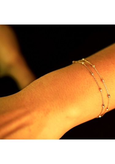 Ariş Çift Sıra Dorika Toplu Altın Bileklik Çok Renkli