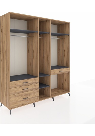 Kronos Dolap 7 Raflı 4 Çekmeceli 3 Askılı 220x59x243 Çam-antrasit/çam Antrasıt/atlas Çam