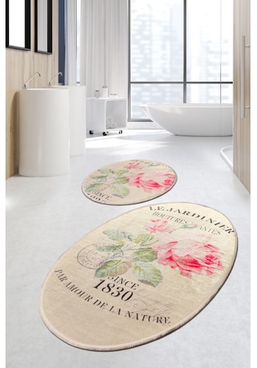 Chilai Home Jardıner Oval Djt 2'Li Set Banyo Halısı Çok Renkli