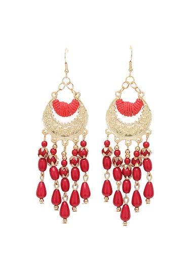 Tenfowee Kadınlar İçin Kırmızı Retro Stil Alüminyum Tassel Küpe, Hafif Ve Konforlu, Hediye Kutulu 2 Adet, Boho Vintage Dekoratif Kulaklıklar Diğer