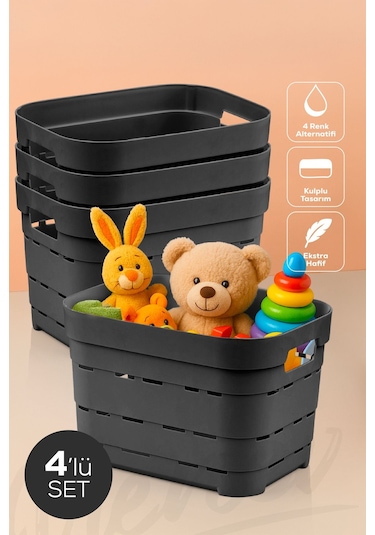 4'lü 5 Litre Delikli Saklama Kutusu Antrasit Antrasit