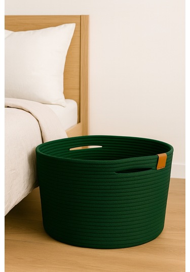 Camatschua Dekoratif Hasır 40 30 Cm Halat Sepet Çok Amaçlı Saklama & Düzenleme Sepeti Yeşil