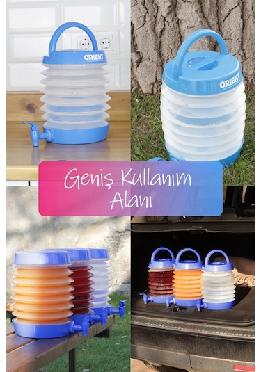 Musluklu Katlanır Su Bidonu Outdoor Akordiyon Kamp Çeşme Piknik Damacana İçecek Şişesi Kova Mavi