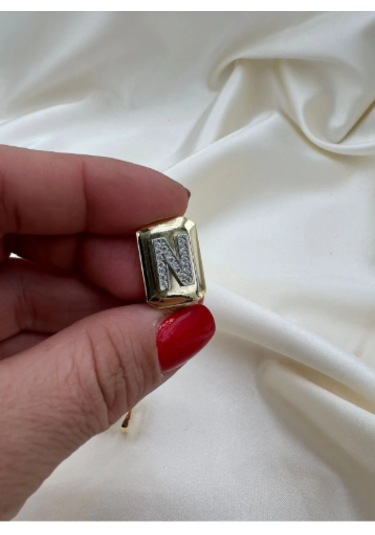 Bb İthal N Harfli Küpe Altın - Beyaz