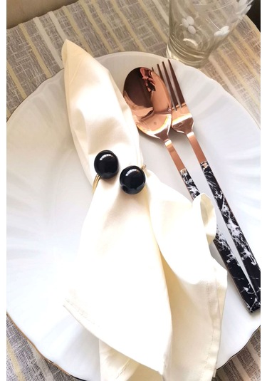 6 Adet Black Pearl Gold Metal Halkalı Peçete Yüzüğü