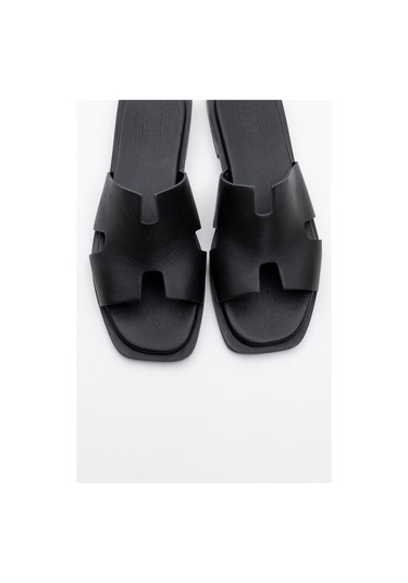 Handy Siyah Cilt Hakiki Deri Kadın Terlik Siyah