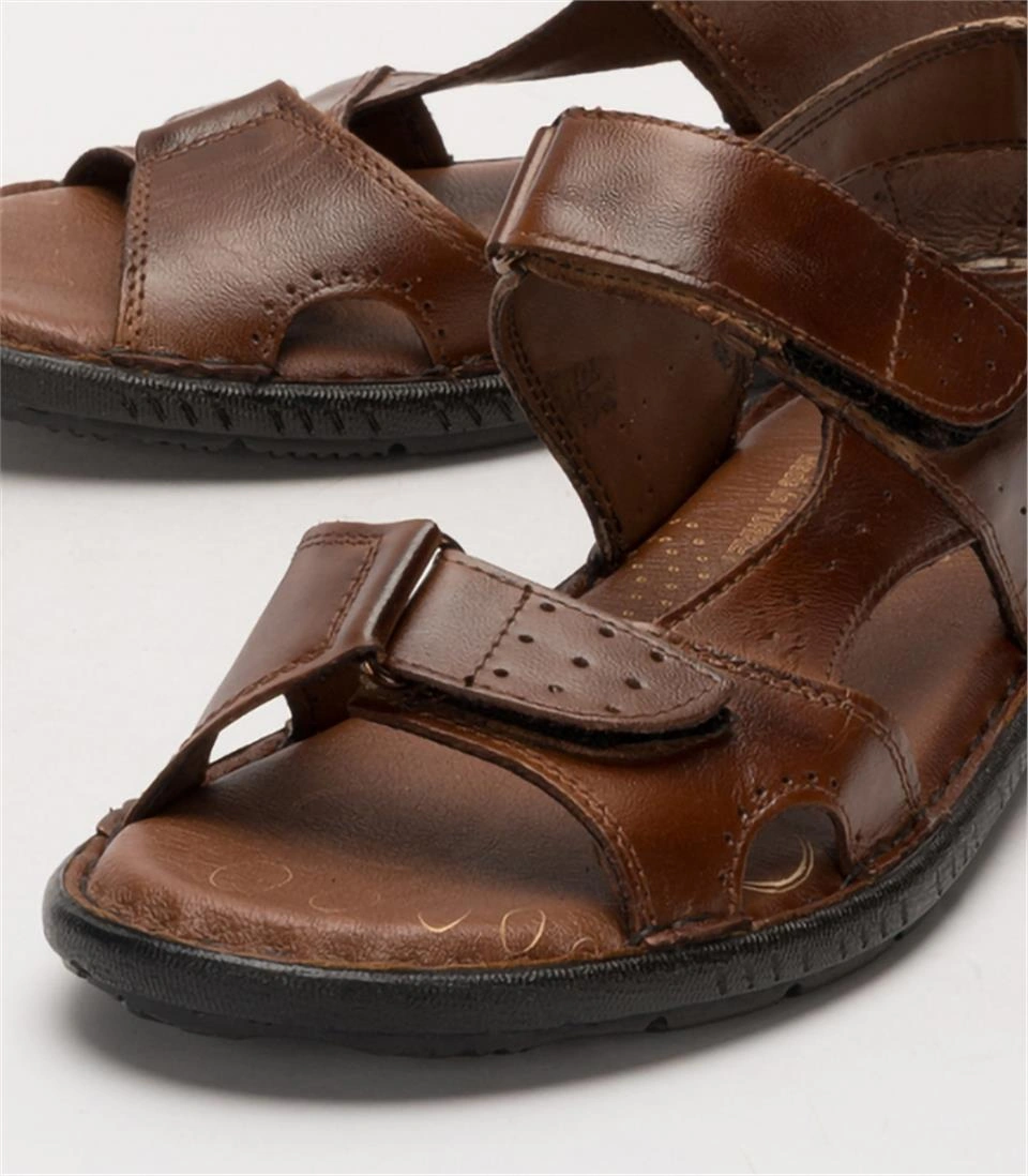 Erkek İçi Dışı Hakiki Deri Ortopetik Yazlık Esnek Ve Çok Hafif Günlük Ayakkabı Sandalet Taba Taba