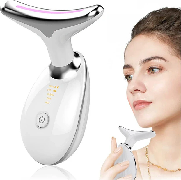 Yuntech01 Ems Yüz Boyun Masaj Cihazı - Gençleştirici Işıklı Vuruntu, Kolajen Canlandıran, Pore Küçültücü, Anti-kuru Cilt Güzellik Aleti - Beyaz Çok Renkli
