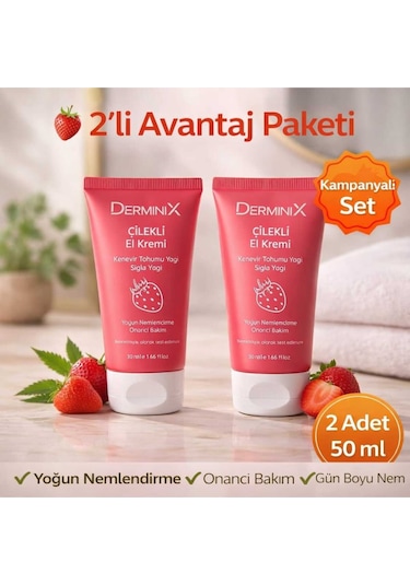 Çilekli El Kremi 2'li 50 Ml Yoğun Nemlendirici Avantajlı Set