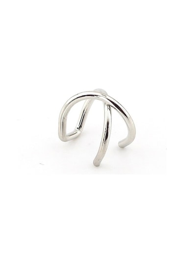 Parlak Gümüş Renkli Earcuff Kulak Kelepçesi Çapraz Sarmal Ex089 Beyaz