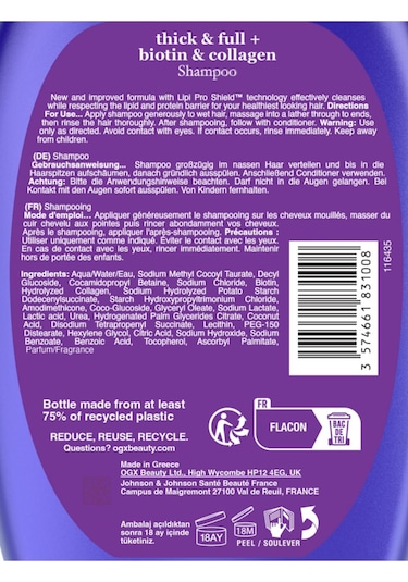 OGX Dolgunlaştırıcı Biotin&Kolajen Şampuan 385ml+OGX Dolgunlaştırıcı Biotin&Kolajen Bakım Kremi 385ml