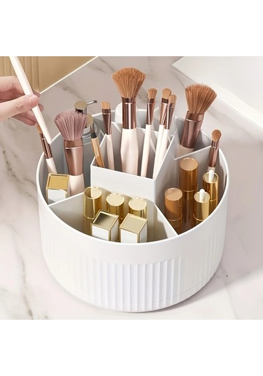 Chuangyinshop Beyaz 360 Derece Dönen Masaüstü Organizer - Kalem Fırça Ve Aksesuar Saklama Kutusu Beyaz