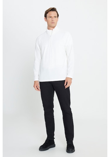 AC&Co / Altınyıldız Classics Anti-Pilling Tüylenme Yapmayan Bato Yaka Erkek Polar Sweatshirt Beyaz