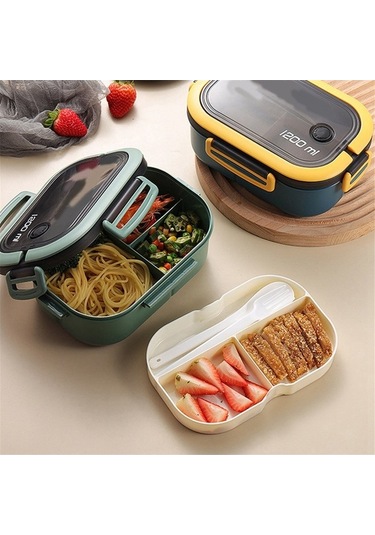 Ulzyvf Taşınabilir Sevimli Öğle Kutusu, Bölmeli, Mavi, Buzdolabı Uyumlu Bento Mavi