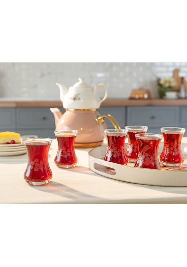 Madame Coco Lavem-white Flowers 6-lı Çay Bardağı Seti 1kbard0568155ml-std Şeffaf