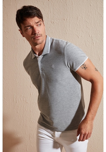 Buratti % 100 Pamuk Düğmeli Regular Fit Erkek Polo Yaka T Shirt 5902118 Gri Melanj