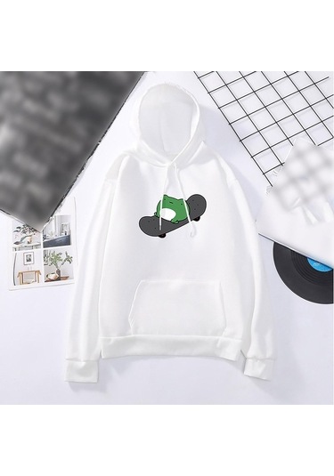 Novahub Kadın Uzun Kollu Kapşonlu Kazak - Su Baskı, Beyaz - Rahat Polyester, Elbise İçin Beyaz