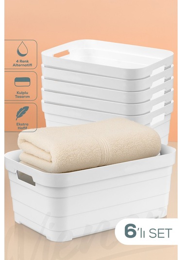 Vienev 6'lı 10,8 Litre Saklama Kutusu Beyaz Beyaz