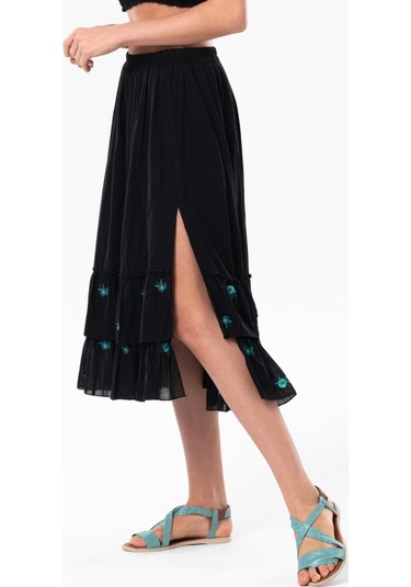 Lavinya Vual Nakışlı Uzun Yazlık Etek Siyah Syh-siyah Siyah