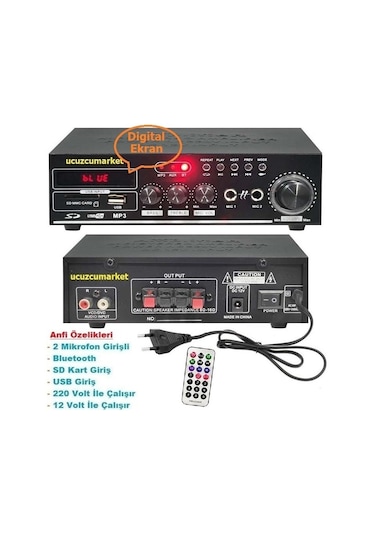 Amfi 110w Bluetooth Usb-sd Kart-mp3 Çalar-2 Mikrofon Gırış-2v/220