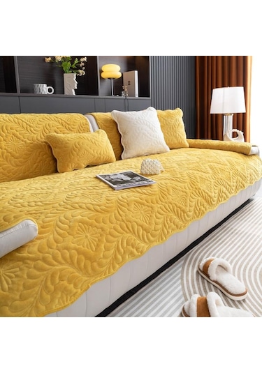 Sarı Peluş Kanepe Havlusu Kış Avrupa Tarzı Kısa Kanepe Örtüsü Düz Renk Kaymaz Kanepe Örtüsü Oturma Odası İçin Evrensel 70 70cm