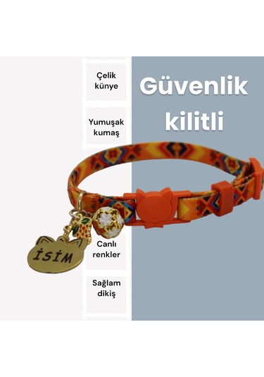 Caramelos Güvenlik Kilitli Kedi Tasması, Isimli Kedi Tasması Trkl