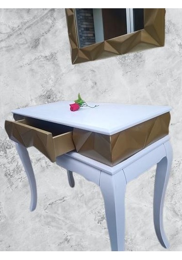 Dresuar Piramit Model90519 Kayın Lükens Ayak Mdf Tabla Ve Ayna Gold Beyaz Elyapım Beyaz