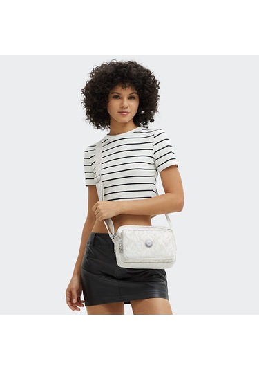 Kıplıng Abanu M Orta Boy Omuz Çantası Bej Palm Beıge Jacquard Bej