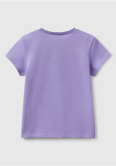 Kız Çocuk Mor Simli Logo Baskılı T-shirt Mor