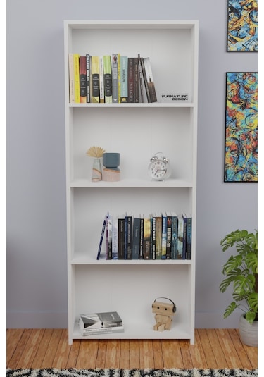 5 Raflı Kitaplık Arkalıklı Geniş Raf Kütüphane 170 Cm Beyaz