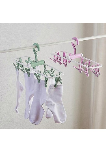 Ganzhoushop Ev Kurutma Rafı Çorap İç Çamaşırı Askısı Balkon İçin 12 Mandallı Katlanabilir Çamaşır Kurutma Rafıkhaki Çok Renkli