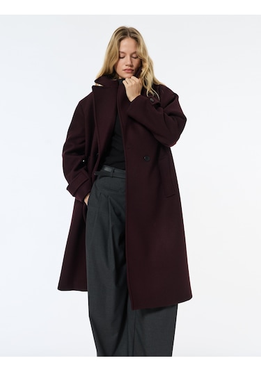 Koton Oversize Kaban Kaşe Uzun Kollu Cepli Düğmeli Kruvaze Bordo 6wak00099ew Bordo