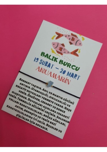 Gümüştel El Sanatları Sertifikalı Balık Burcu Akuamarin Doğal Taş Ip Burç Bilekliği Çok Renkli
