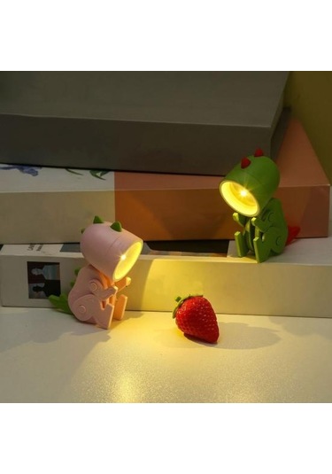 Gri Yeşil Görünüm Sevimli Titreşimsiz Mini Boyut Göz Koruması Gece İle Karikatür Dinozor Lamba Esnek Uzuvlar Gri Yeşil