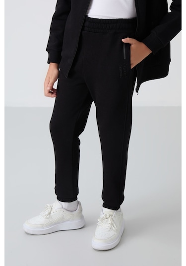 Tommy Life Siyah Pamuklu Kalın İçi Tüylü Yumuşak Dokulu Standart Fit Nakışlı Erkek Çocuk Eşofman Takım - 11240 Siyah