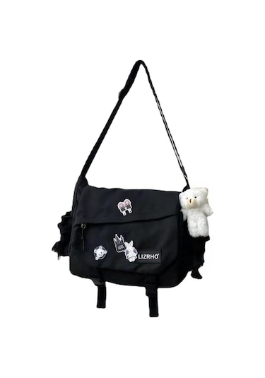 Mufunye Beyaz Nylon Tek Askılı Çanta - Geniş Hacimli Sırt Çantası, Çanta İşi Detaylı, Sokağa Yönelik Stil, Zip Açılışlı Öğrenci Çantası Beyaz