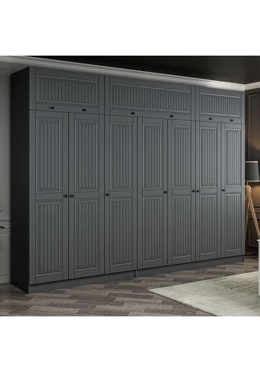 Kale 7 Kapaklı 4 İç Çekmeceli Dolap Ve Yüklük Antrasit Mebran İlkbahar 255cm Antrasit