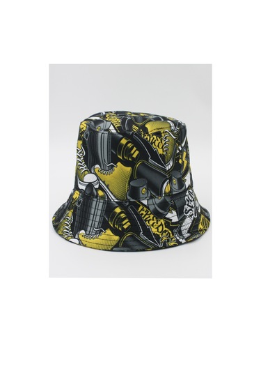 Şapkadan Kadın Kova Şapka Desenli Bucket Şapka Desenli Kadın Kova Şapka Desenli Bucket-01 Siyah - Sarı