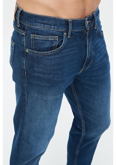 Finn Koyu Mavi Regular Tapered Fermuarlı Jean Pantolon E 4407-008 Koyu Mavi