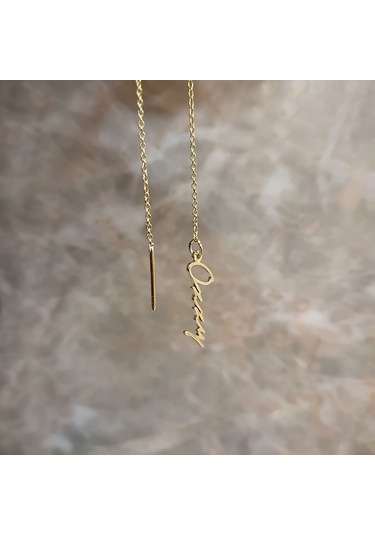 Engingold 14 Ayar Altın Sallantılı Tek İsim Küpe