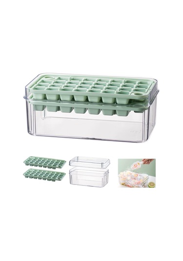 Dofolink Ev İçi Dondurucu Buz Hazırlama Aleti: 2 Bölmeli Pp+tpe Buz Kalıbı, 60 Adet 2cm Küp, Kapaklı Depo Kutusu Ve Kova İle Servis Kaşığı Çok Renkli