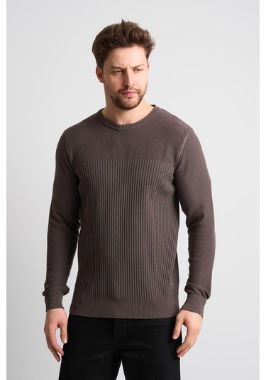 Alexandergardı Dokulu Desenli Erkek Triko Kazak Koyu Kahverengi