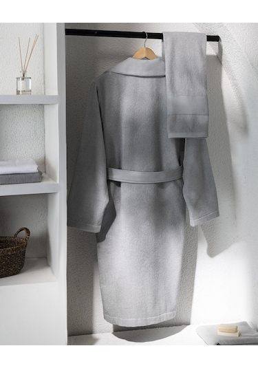 Madame Coco Carole Unisex %100 Pamuk Bornoz Set - Açık Gri - Lüks Koleksiyon Gri