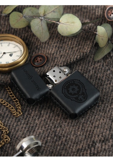 Vagave Siyah Renk Hakiki Deri Kılıflı Zippo Benzinli Çakmak