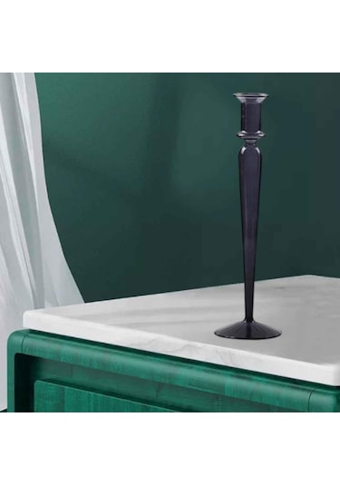 Suntek Cam Mumluk Standı Şamdan Dekor Yemek Noel 9.5x32cm Siyah
