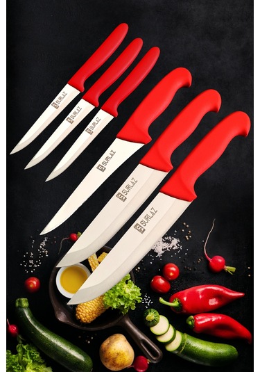 Mutfak Bıçak Seti Sebze Ekmek Bıçağı Red Serisi 6 Parça