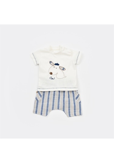 Bibaby 2li Takım Şortlu Stripe Sytle Lacivert - Bej-9511 Bej