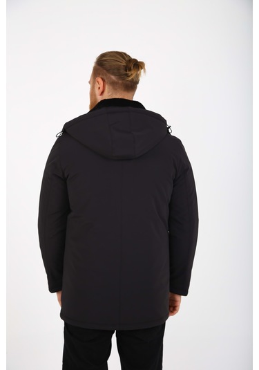 Erkek Yakası Kürklü Kapüşonlu Kaban 001