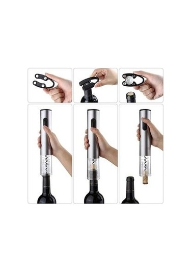 Soulader Otomatik Elektrikli Şarap Açacağı Seti - Led Işıklı Şarap Mantar Çekme Vidası, Folyo Kesici Ve Şarap Aparatları İle Profesyonel Mutfak Aleti Şık Gümüş Renk Gümüş