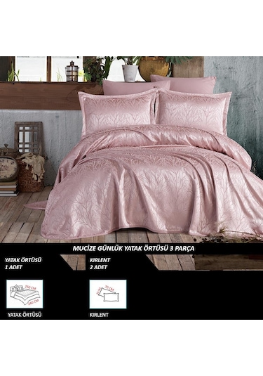 Elart Yatak Örtüsü Takımı Çift Kişilik Jakar Şönil Kumaş Mucize Gülkurusu